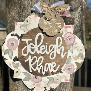 Hospital Door Hanger Girl, Nursery Name Sign Baby Girl, Birth Stats Sign, Newborn Name Sign, Personalized Birth Announcement, Floral Sign