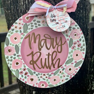 Hospital Door Hanger Girl, Nursery Name Sign Baby Girl, Birth Stats Sign, Newborn Name Sign, Personalized Birth Announcement, Floral Sign