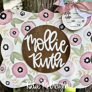 Hospital Door Hanger Girl, Nursery Name Sign Baby Girl, Birth Stats Sign, Newborn Name Sign, Personalized Birth Announcement, Floral Sign