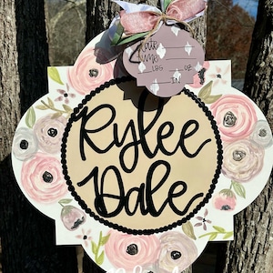 Hospital Door Hanger Girl, Nursery Name Sign Baby Girl, Birth Stats Sign, Newborn Name Sign, Personalized Birth Announcement, Floral Sign