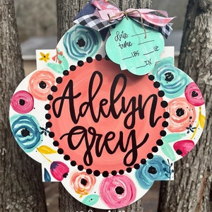 Hospital Door Hanger Girl, Nursery Name Sign Baby Girl, Birth Stats Sign, Newborn Name Sign, Personalized Birth Announcement, Floral Sign
