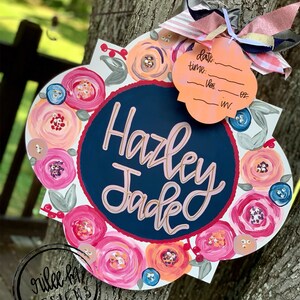 Hospital Door Hanger Girl, Nursery Name Sign Baby Girl, Birth Stats Sign, Newborn Name Sign, Personalized Birth Announcement, Floral Sign