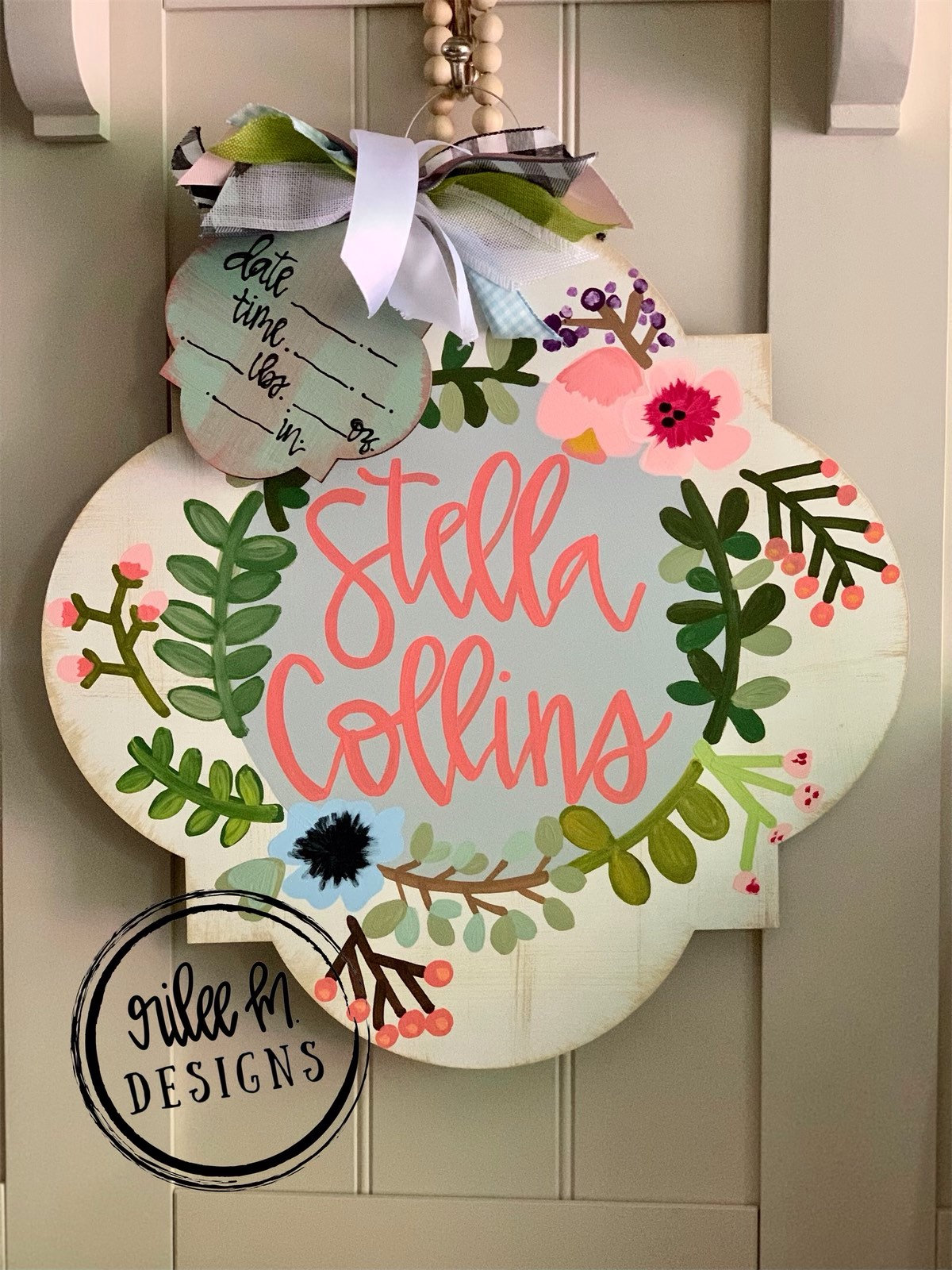 Hospital Door Hanger Girl Floral Nursery Name Sign Birth Stats Sign ...
