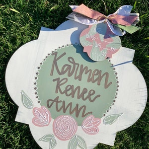 Hospital Door Hanger Girl, Nursery Name Sign Baby Girl, Birth Stats Sign, Newborn Name Sign, Personalized Birth Announcement, Floral Sign