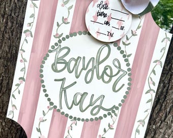 Personalized Hospital Door Hanger | Baby Girl Name Sign | Nursery Name Sign | Personalized Birth Announcement | Newborn Name Sign