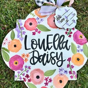 Hospital Door Hanger Girl, Nursery Name Sign Baby Girl, Birth Stats Sign, Newborn Name Sign, Personalized Birth Announcement, Floral Sign