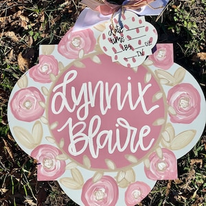 Hospital Door Hanger Girl, Nursery Name Sign Baby Girl, Birth Stats Sign, Newborn Name Sign, Personalized Birth Announcement, Floral Sign