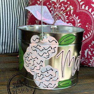 customized easter bucket, hand painted easter bucket, painted easter bucket, personalized easter bucket, metal bucket, girl easter bucket