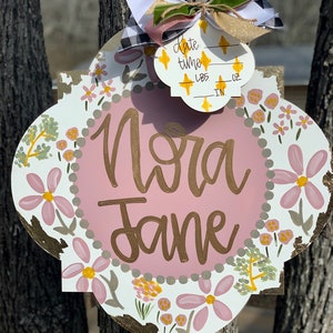 Hospital Door Hanger Girl, Nursery Name Sign Baby Girl, Birth Stats Sign, Newborn Name Sign, Personalized Birth Announcement, Floral Sign