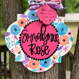 Hospital Door Hanger Girl, Nursery Name Sign Baby Girl, Birth Stats Sign, Newborn Name Sign, Personalized Birth Announcement, Floral Sign