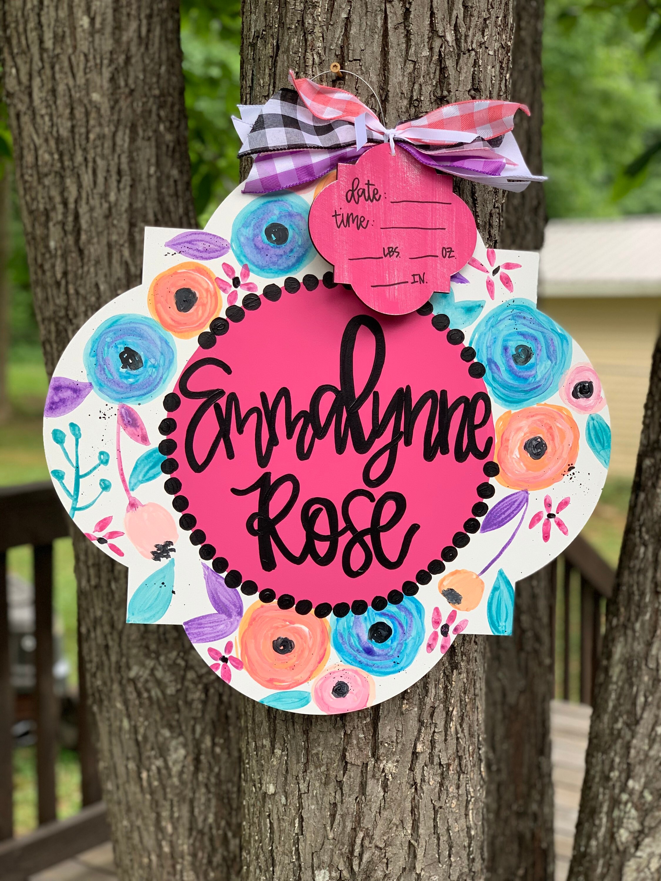 Hospital Door Hanger Girl, Floral Nursery Name Sign, Birth Stats Sign