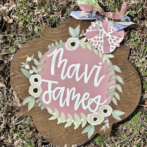 Hospital Door Hanger Girl, Nursery Name Sign Baby Girl, Birth Stats Sign, Newborn Name Sign, Personalized Birth Announcement, Floral Sign