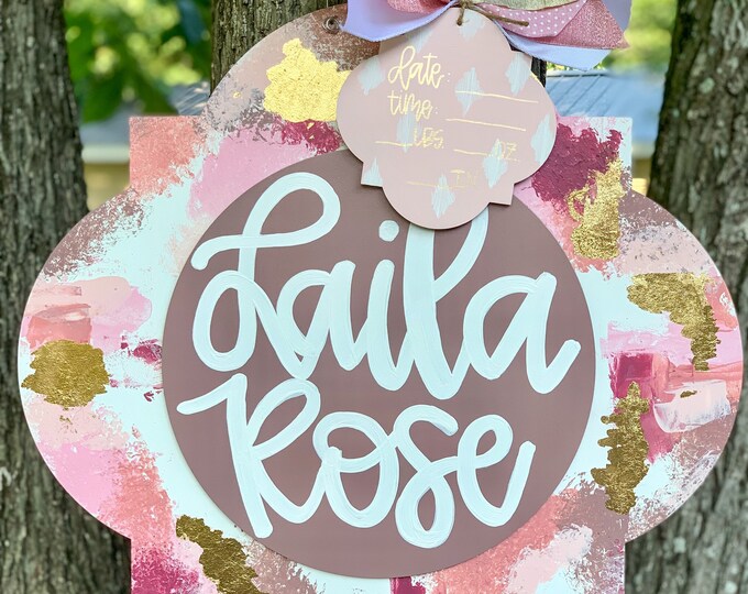 Hospital Door Hanger Girl, Nursery Name Sign Baby Girl, Birth Stats Sign, Newborn Name Sign, Personalized Birth Announcement, Floral Sign