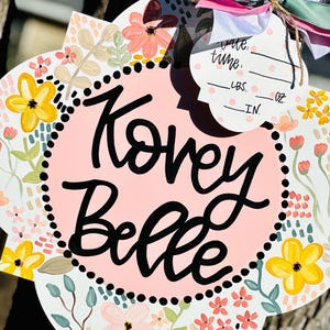 Hospital Door Hanger Girl, Nursery Name Sign Baby Girl, Birth Stats Sign, Newborn Name Sign, Personalized Birth Announcement, Floral Sign