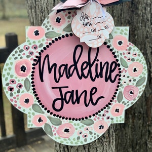 Hospital Door Hanger Girl, Nursery Name Sign Baby Girl, Birth Stats Sign, Newborn Name Sign, Personalized Birth Announcement, Floral Sign