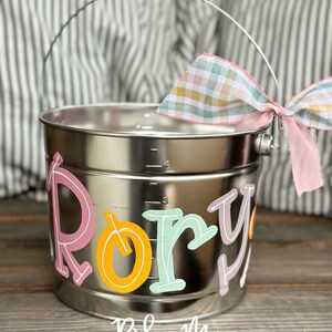 customized easter bucket, hand painted easter bucket, painted easter bucket, personalized easter bucket, metal bucket, girl easter bucket
