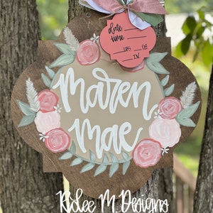 Hospital Door Hanger Girl, Nursery Name Sign Baby Girl, Birth Stats Sign, Newborn Name Sign, Personalized Birth Announcement, Floral Sign