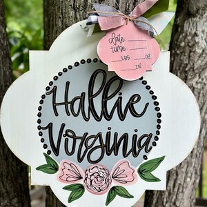 Hospital Door Hanger Girl, Nursery Name Sign Baby Girl, Birth Stats Sign, Newborn Name Sign, Personalized Birth Announcement, Floral Sign