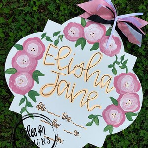 Hospital Door Hanger Girl, Nursery Name Sign Baby Girl, Birth Stats Sign, Newborn Name Sign, Personalized Birth Announcement, Floral Sign