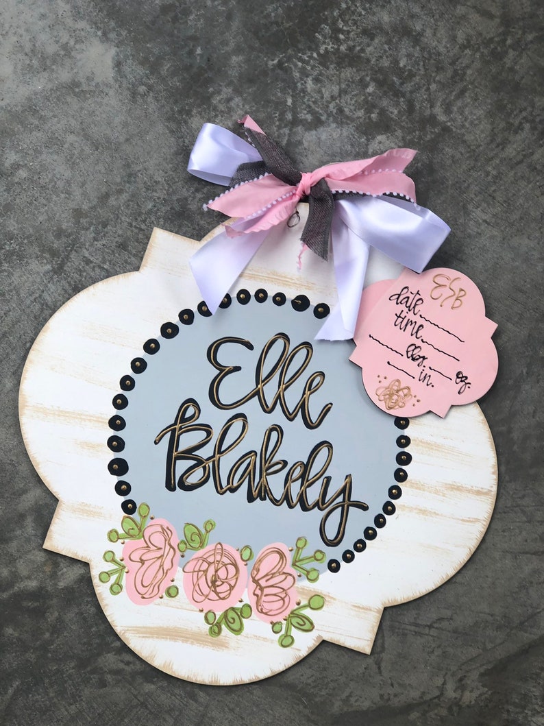 Baby Girl Door Hanger Baby Girl Announcement Baby Girl Etsy