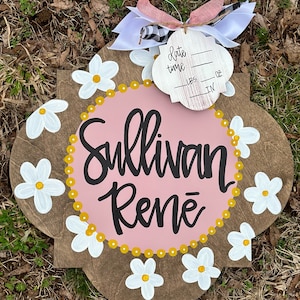 Hospital Door Hanger Girl, Nursery Name Sign Baby Girl, Birth Stats Sign, Newborn Name Sign, Personalized Birth Announcement, Floral Sign