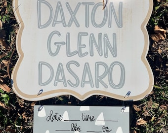 Personalized Hospital Door Hanger | Baby Boy Name Sign | Nursery Name Sign | Personalized Birth Announcement | Newborn Name Sign