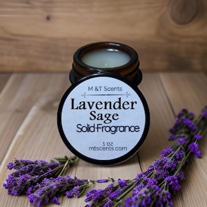 LAVENDER and SAGE Solid Fragrance Balm, Retro, Vintage Look, 1oz, lavender, lime, sage, fern, dill, pepper, moss, ginger blend