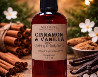 CINNAMON AND VANILLA scented Room & Clothing Spray, 4.5oz,