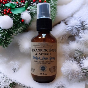FRANKINCENSE & MYRRH scented Body and Linen spray 2.5oz bottle, beautiful essence of frankincense and myrrh, perfect for anytime of the year