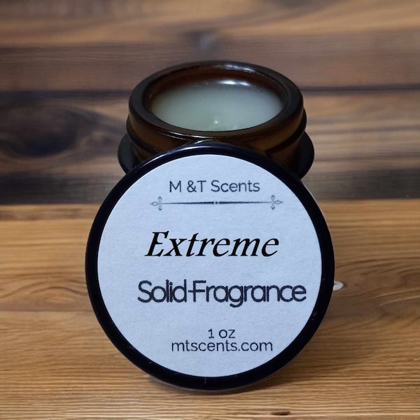 EXTREME Solid Fragrance Balm, 1oz, blend blood orange, bergamot, juniper, petitgrain, dark amber, patchouli, ebony woods, tonka bean, musk