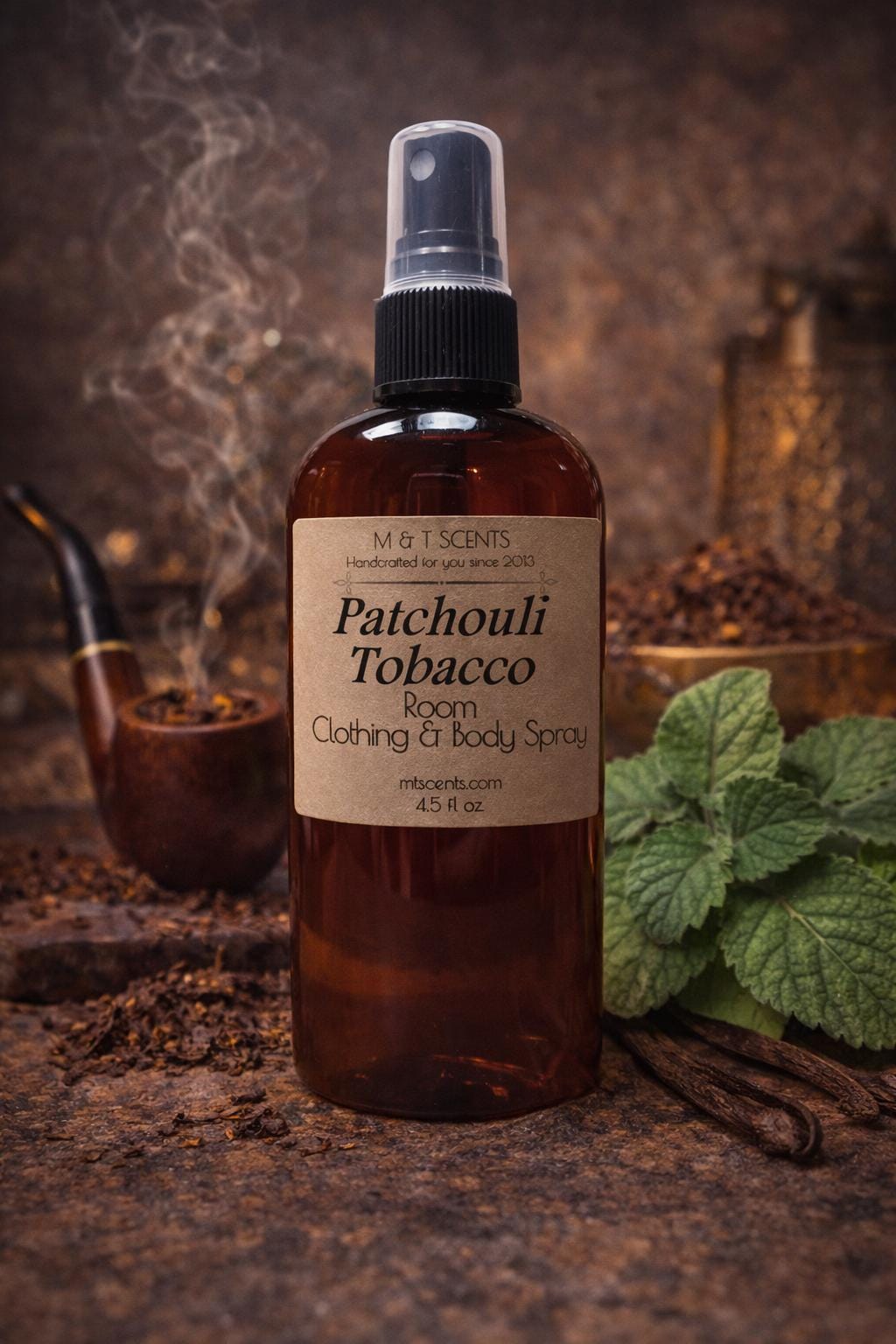 patchouli tobacco Patchouli Pipe Tobacco Spray 4.5oz Room Car Clothing Body Mist Earthy Smoky  Scent Alcohol Free Fresh to Order