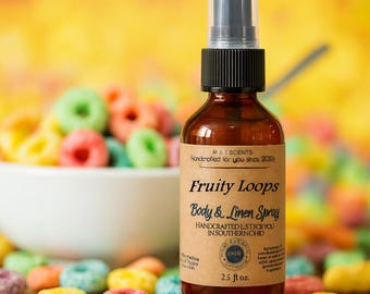 FRUITY LOOPS Scented Body Spray 2.5oz – Fun Fruity Cereal Fragrance, Skin Safe, Long-Lasting Room & Clothing Mist