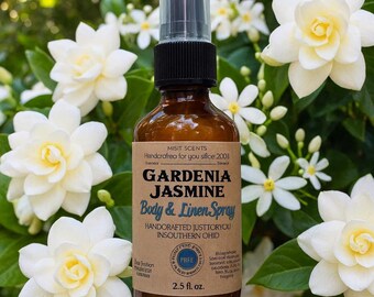 Gardenia Jasmine Body Spray 2.5oz Linen Spray Hair Mist Floral Scent Light Fresh Spring Perfume Handmade Gift