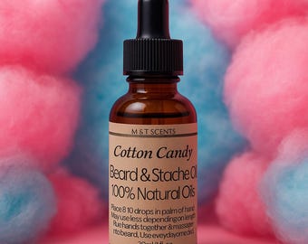 COTTON CANDY Beard oil, Mustache Oil, Natural, Organic 1oz Spun sugar confection, fruity, strawberry, sugar, sweet vanilla fragrances
