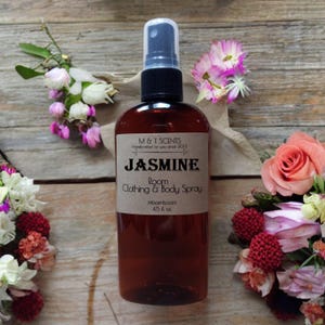 JASMINE Room and Clothing Spray, 4.5oz exotic scent of white jasmine flowers with a base note of rose petals.  So timeless!