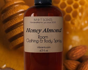 HONEY ALMOND Room Spray 4.5oz Fabric and Body Mist Warm Sweet Cozy Scent