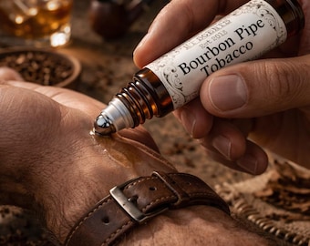 BOURBON PIPE TOBACCO Roll On 10ml Perfume Oil Handmade, alcohol free, Vegan fresh pipe tobacco infused with warm, rich bourbon, unisex