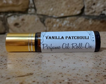 VANILLA PATCHOULI scented roll on Oil 10ml Perfume Oil, Vegan Alcohol Free,