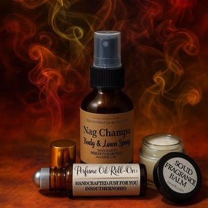 NAG CHAMPA Perfume Gift Set Body Spray Roll On Solid Balm, Similar to Satya Sai Baba incense BEST Seller!