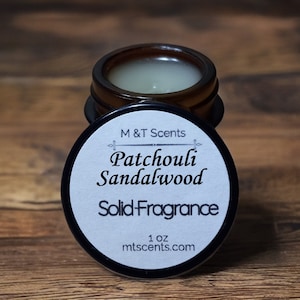 PATCHOULI SANDALWOOD Solid Fragrance Balm Retro, Vintage Look, 1oz, sandalwood, canella bark, patchouli, vanilla, alluring & mysterious.