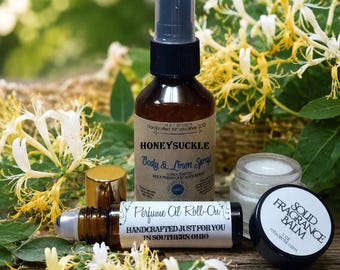 HONEYSUCKLE scented 3 piece ~ (1) Body Spray, (1) Roll-On Perfume (1) Solid Perfume Set