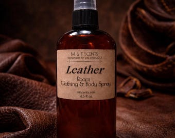 LEATHER Car, Room & Clothing Spray 4.5oz Classic leather fragrance, well-worn jacket, vintage saddle scent, Use in rooms, cars, or clothes