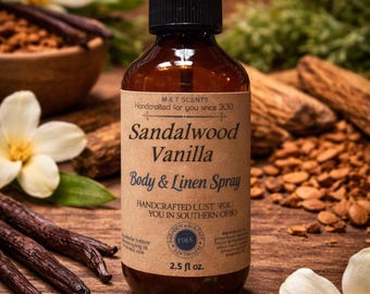 Sandalwood Vanilla Body Linen Spray 2.5oz Warm Wood Vanilla Fragrance Mist Hair Skin Clothing Freshener
