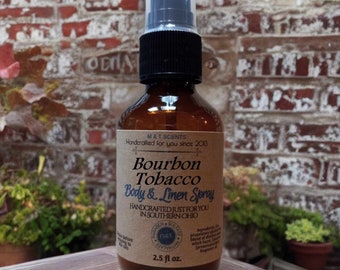 BOURBON PIPE TOBACCO Body & Linen Spray, 2.5oz our fresh pipe tobacco scent infused with warm, rich bourbon.