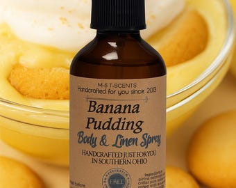 BANANA PUDDING Scented Body, Hair, and Linen Spray 2oz – Creamy Banana, Vanilla Wafer, and Whipped Cream Fragrance Mist