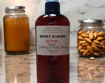 Honey Almond Room Spray 4.5oz Extra Strong Double Scent Linen Spray Hair Mist Sweet Nutty Fragrance Handmade
