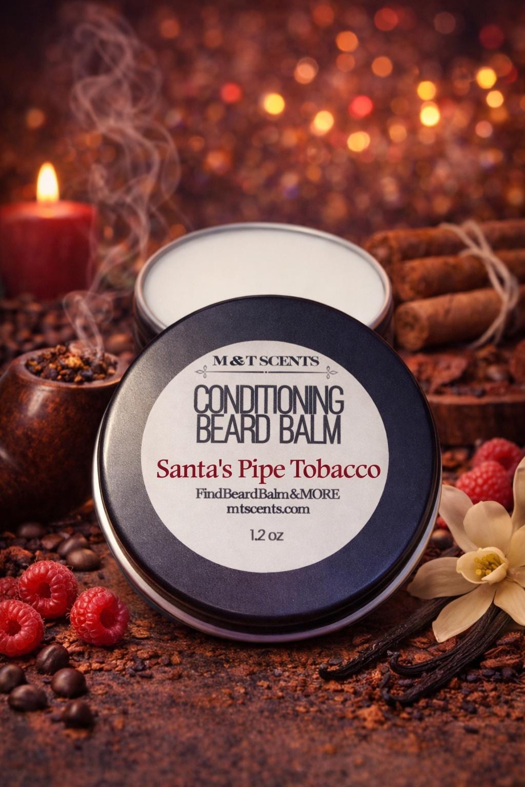 SANTAS PIPE TOBACCO scented Beard Balm 1oz Natural and organic ingredients  for Beard Care Softening Moisturizing Conditioning Styling