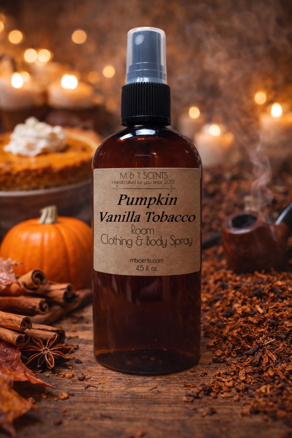 PUMPKIN VANILLA Tobacco Scented Room and Clothing Spray, 4.5oz  Mouthwatering Smell of Fresh Baked Pie, Cinnamon, Ginger, Nutmeg, Cloves