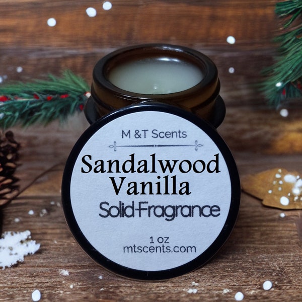 SANDALWOOD VANILLA Solid Fragrance Balm, Natural, Handmade, Vintage Look, made to order 1 OZ rich vanilla & earthy Indian sandalwood