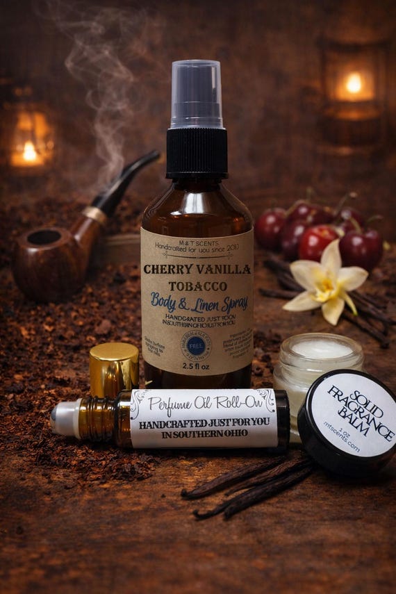 CHERRY VANILLA Tobacco Fragrance Set Body Spray Roll on Solid